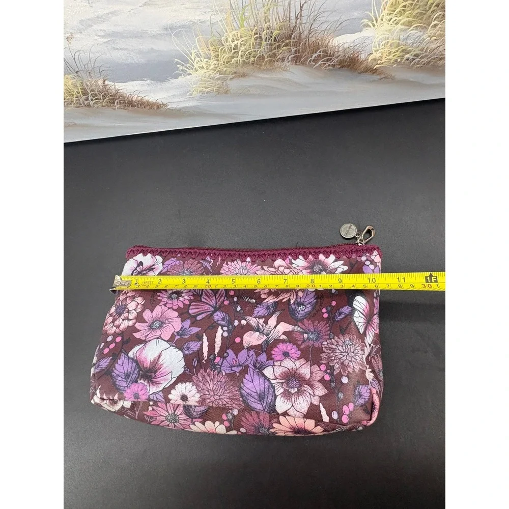 Sakroots Floral Butterfly Makeup Cosmetic Bag Pouch Purple Pink Coated Canvas